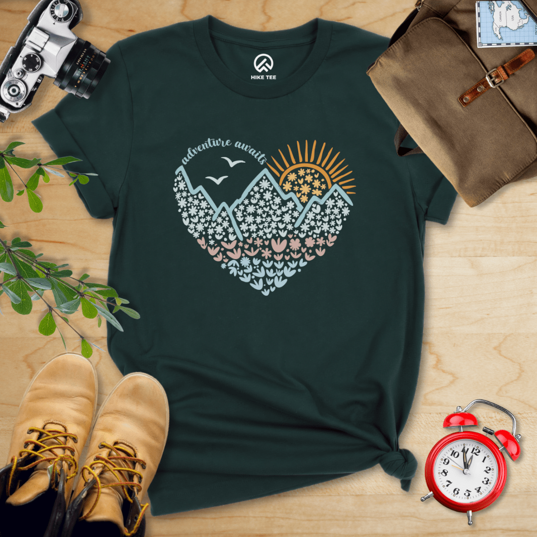 Hike Tee T-Shirt Forest / S Adventure Awaits Flower Heart Shirt