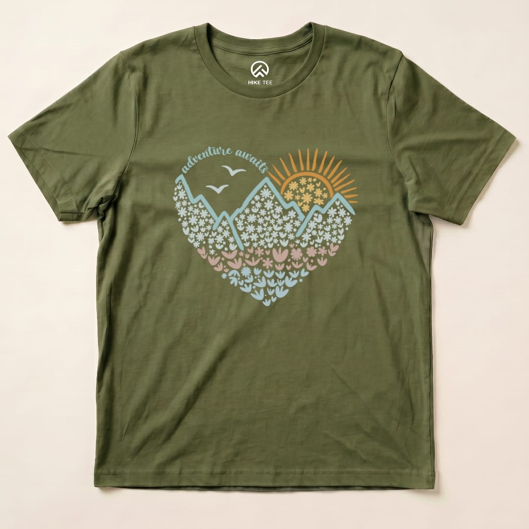 Hike Tee T-Shirt Military Green / S Adventure Awaits Flower Heart Shirt