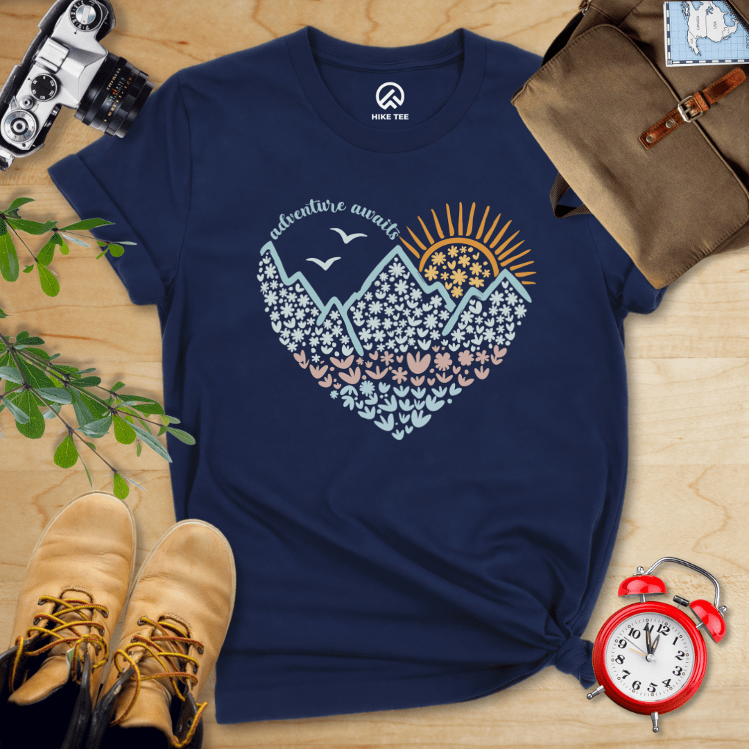 Hike Tee T-Shirt Navy / S Adventure Awaits Flower Heart Shirt