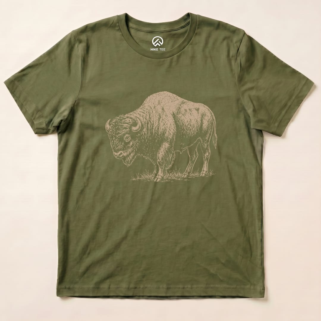 Bison Vintage Shirt Hike Tee T-Shirt Military Green / S