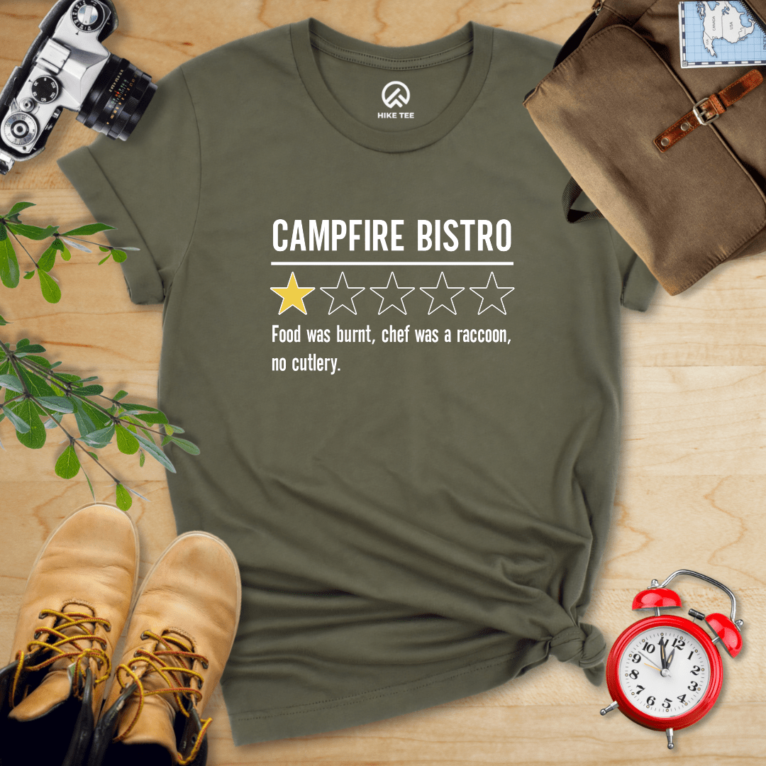 Hike Tee T-Shirt Military Green / S Campfire Bistro Review Shirt