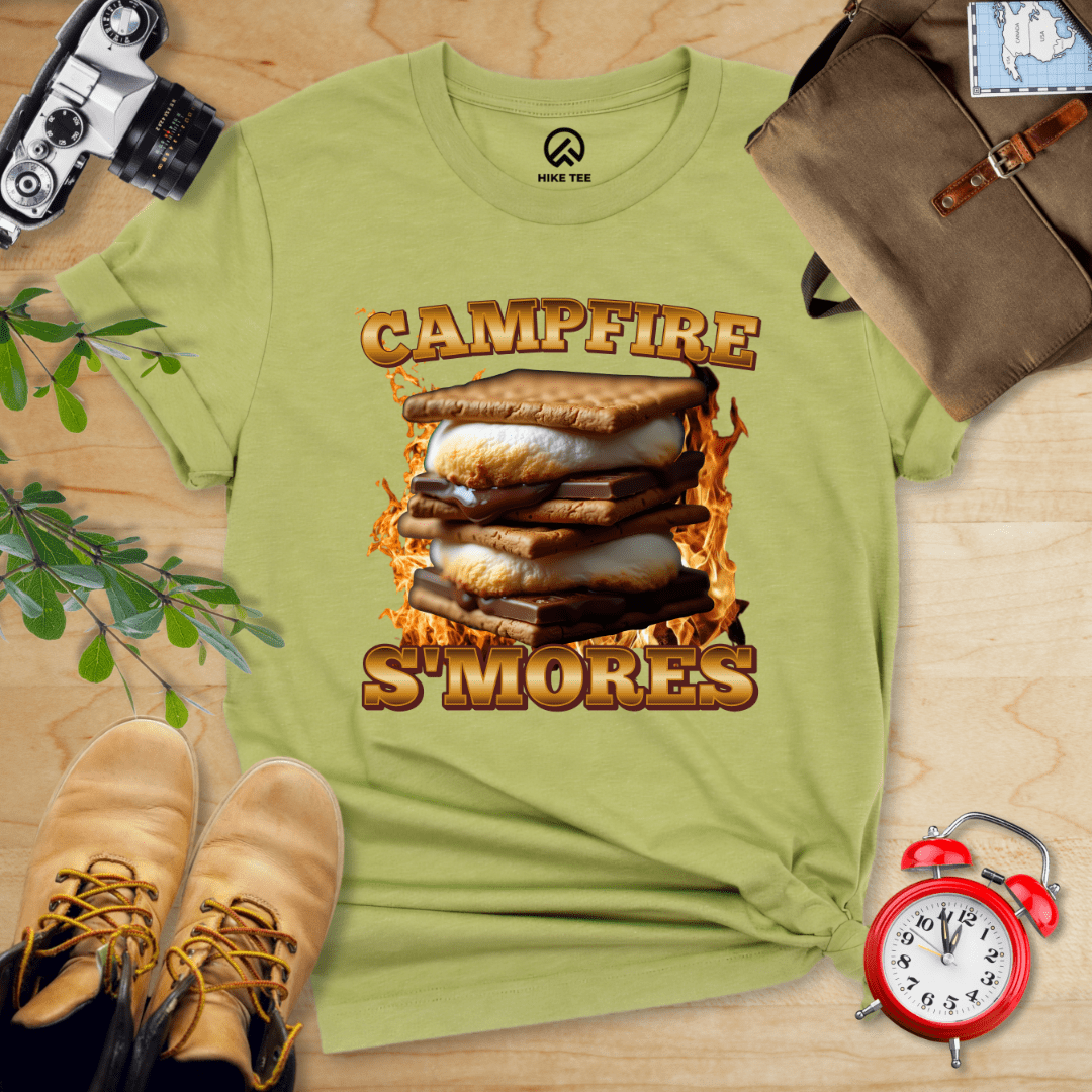 Hike Tee T-Shirt Heather Green / S Campfire S'mores Camping Shirt