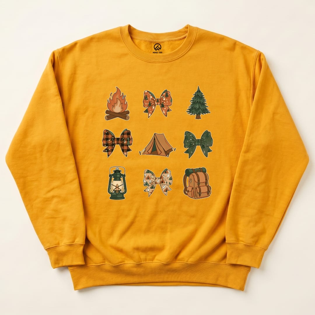Camping Bows Sweatshirt Hike Tee Sweatshirt Gold / S