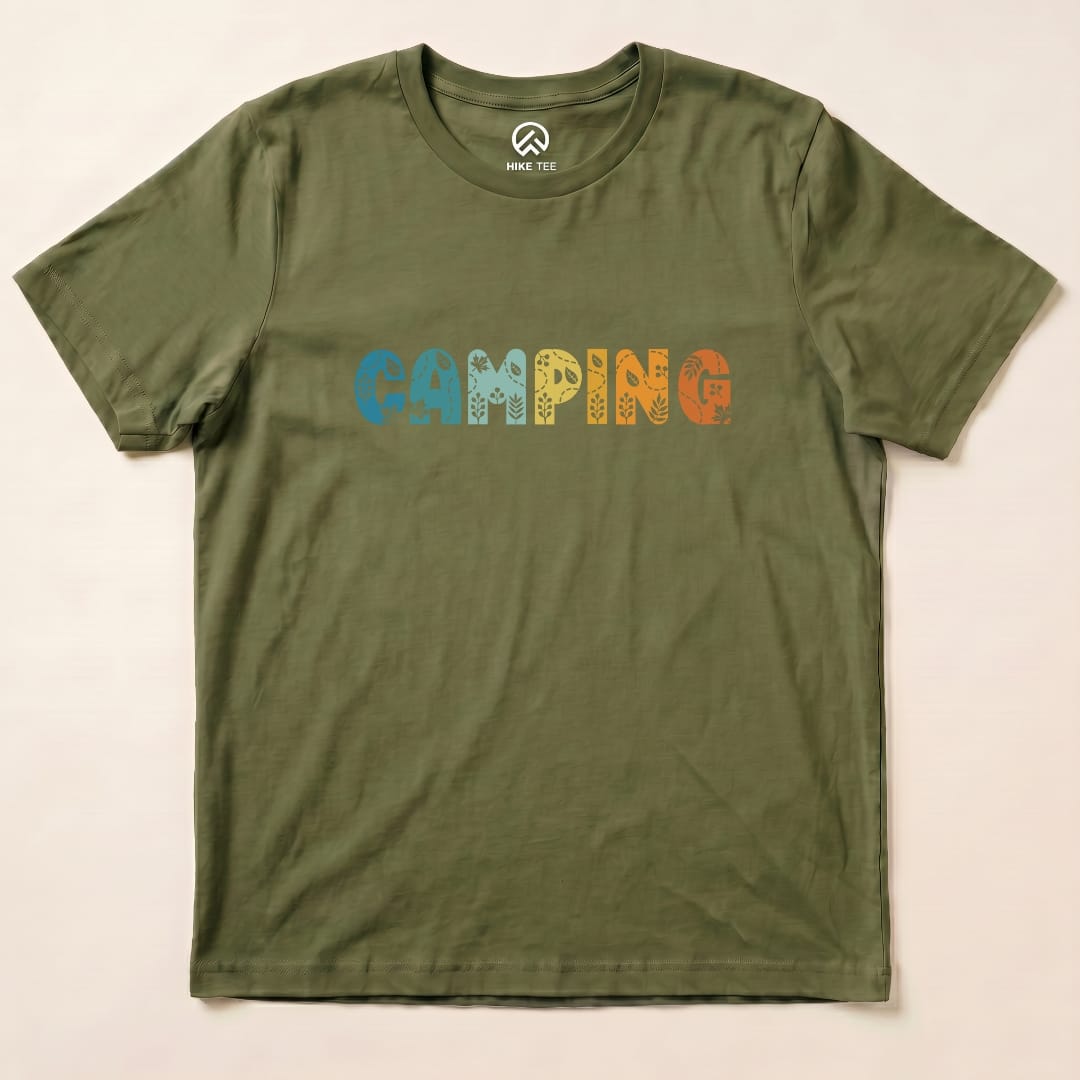 Camping Floral Shirt Hike Tee T-Shirt Military Green / S