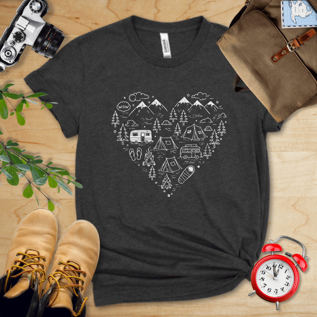 Printify T-Shirt Dark Grey Heather / S Camping Heart Shirt