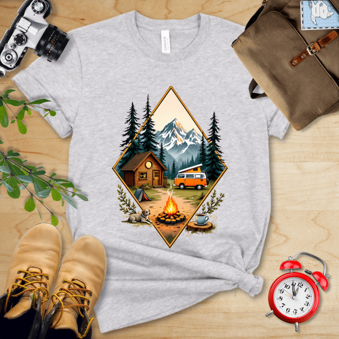 Hike Tee T-Shirt Athletic Heather / S Camping with Campfire Shirt