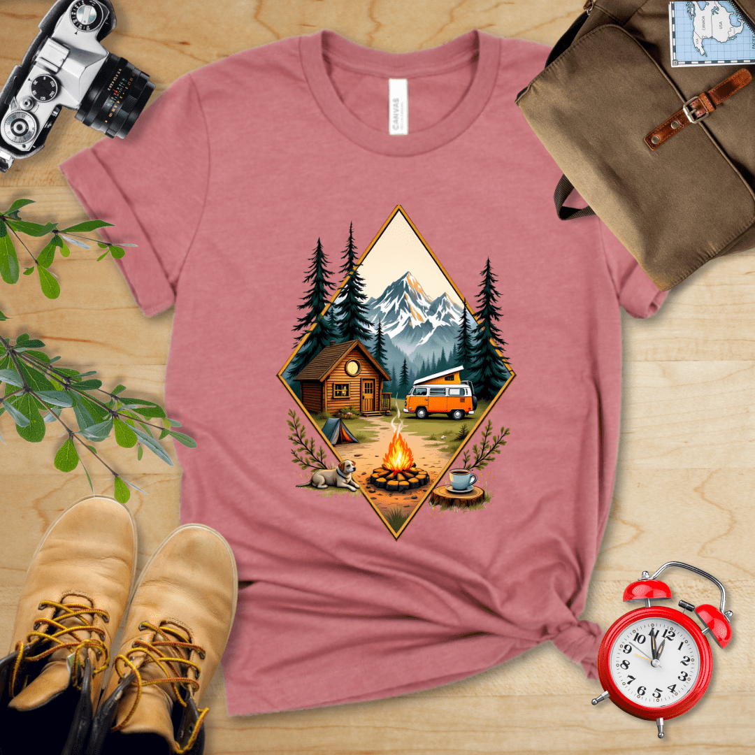 Hike Tee T-Shirt Heather Mauve / S Camping with Campfire Shirt