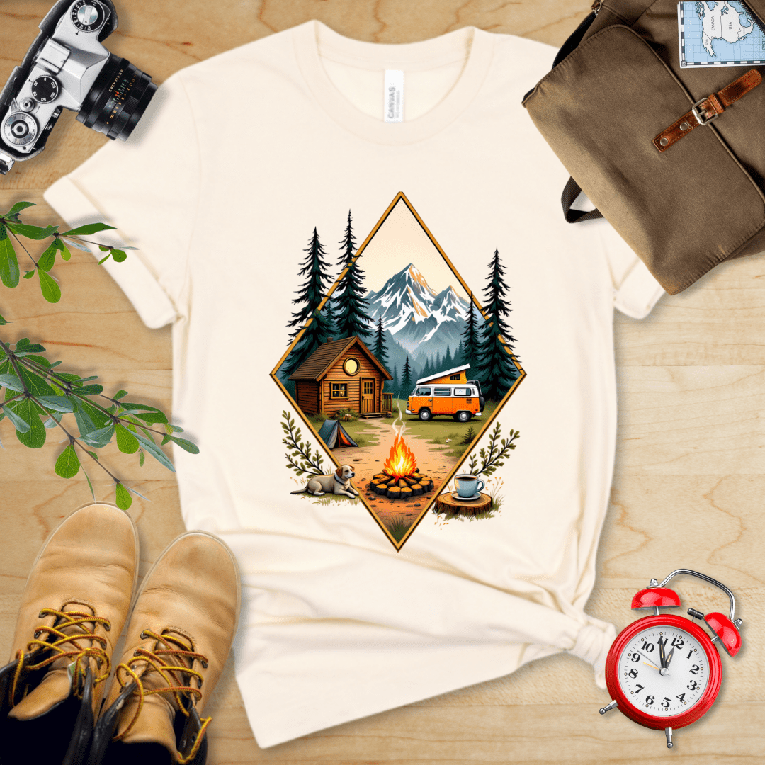 Hike Tee T-Shirt Natural / S Camping with Campfire Shirt