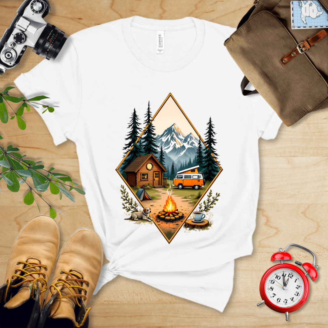 Hike Tee T-Shirt White / S Camping with Campfire Shirt