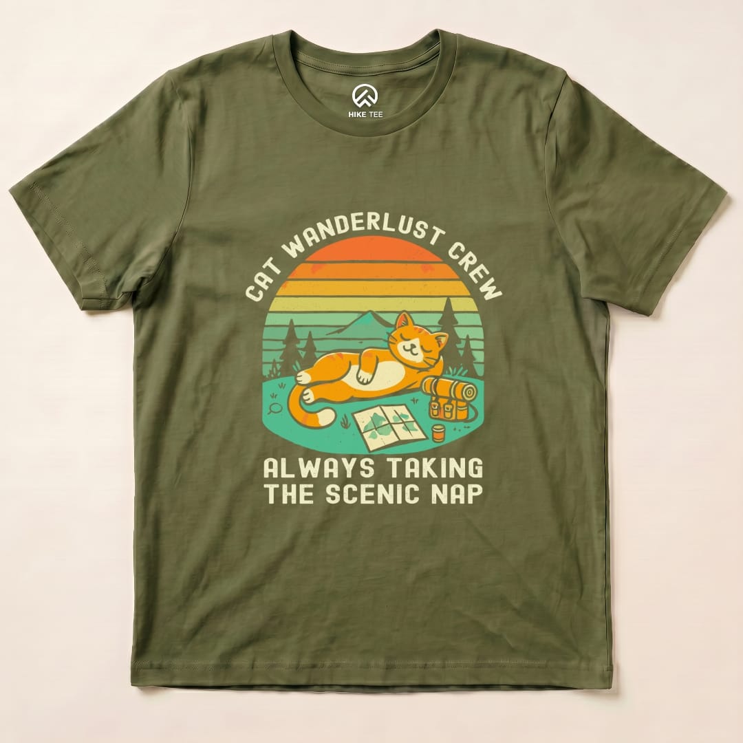Cat Wanderlust Crew Shirt Hike Tee T-Shirt Military Green / S