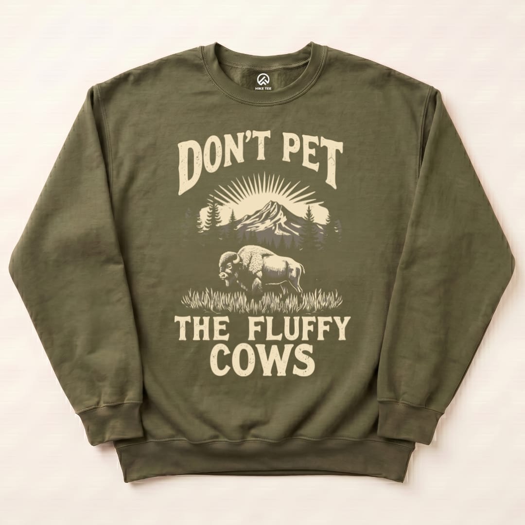 Fluffy Cow Sweatshirt Hike Tee Sweatshirt Military Green / S