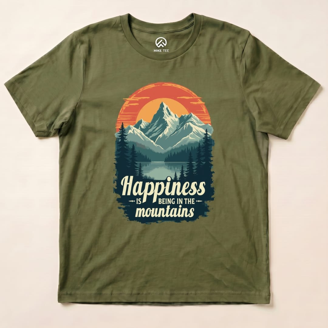 Happiness in Mountains Shirt Hike Tee T-Shirt Military Green / S