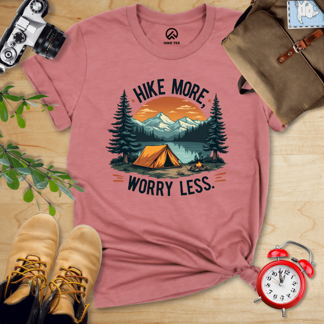 Hike Tee T-Shirt Heather Mauve / S Hike More, Worry Less Shirt