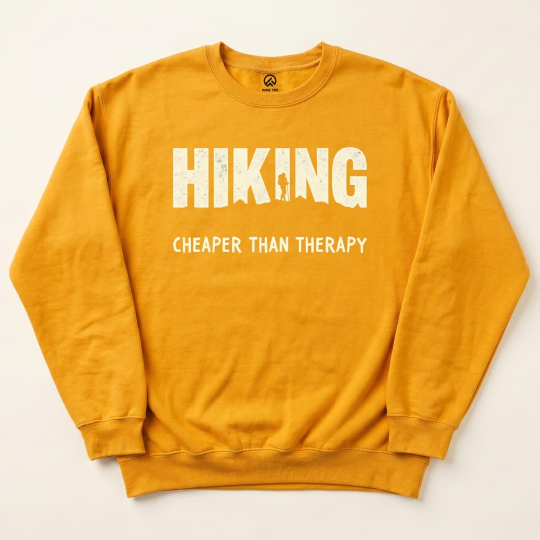 Hiking Cheaper Therapy Sweatshirt Hike Tee Sweatshirt Gold / S