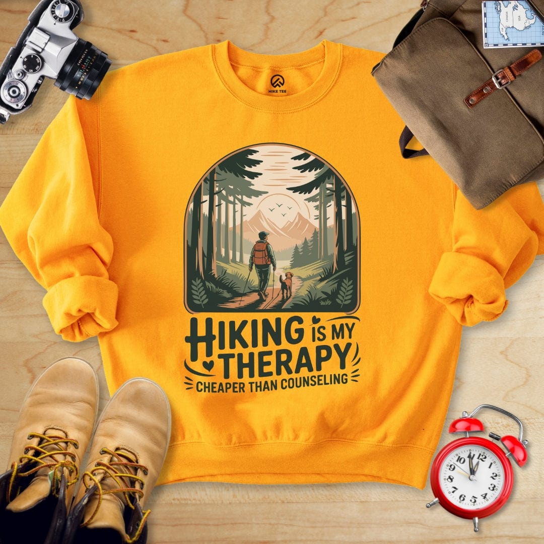 Hike Tee Sweatshirt Gold / S Hiking is my Therapy Sweatshirt