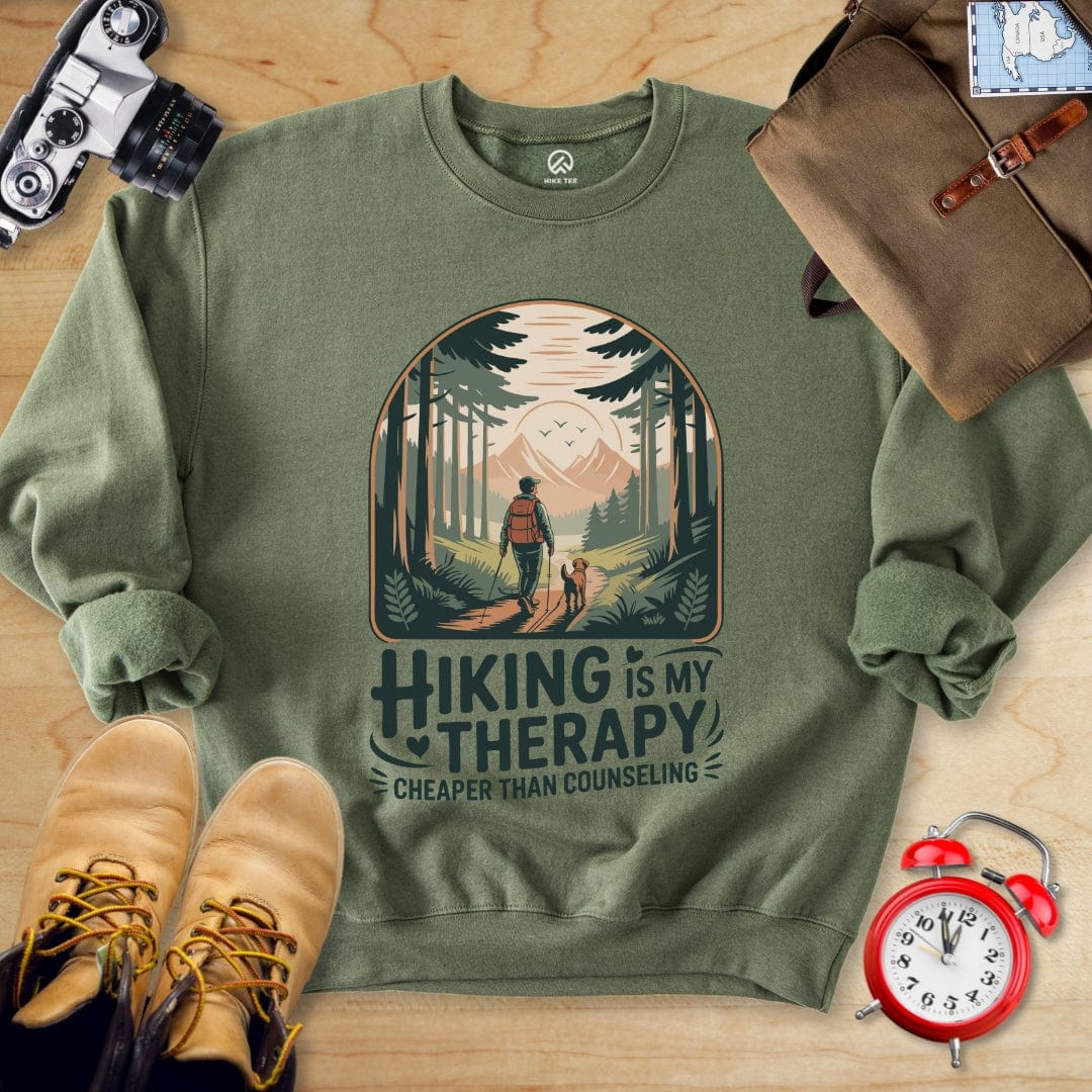 Hike Tee Sweatshirt Military Green / S Hiking is my Therapy Sweatshirt