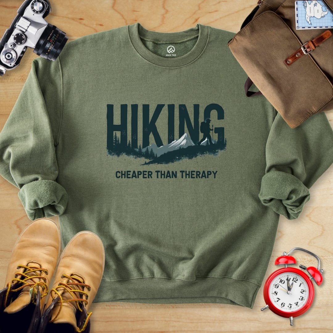 Hike Tee Sweatshirt Military Green / S Hiking is Therapy Sweatshirt