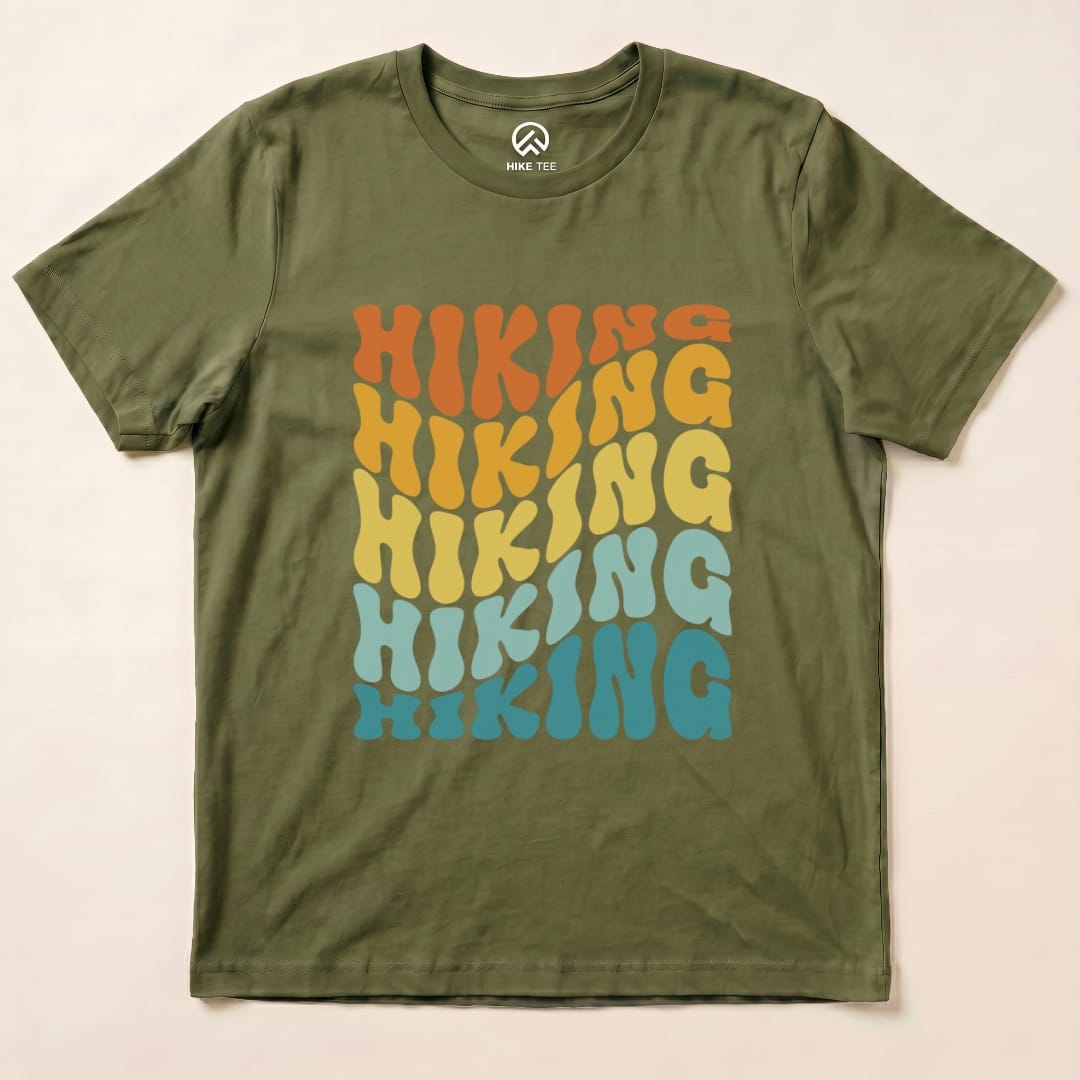Hiking Vintage Wavy Text Shirt Hike Tee T-Shirt Military Green / S