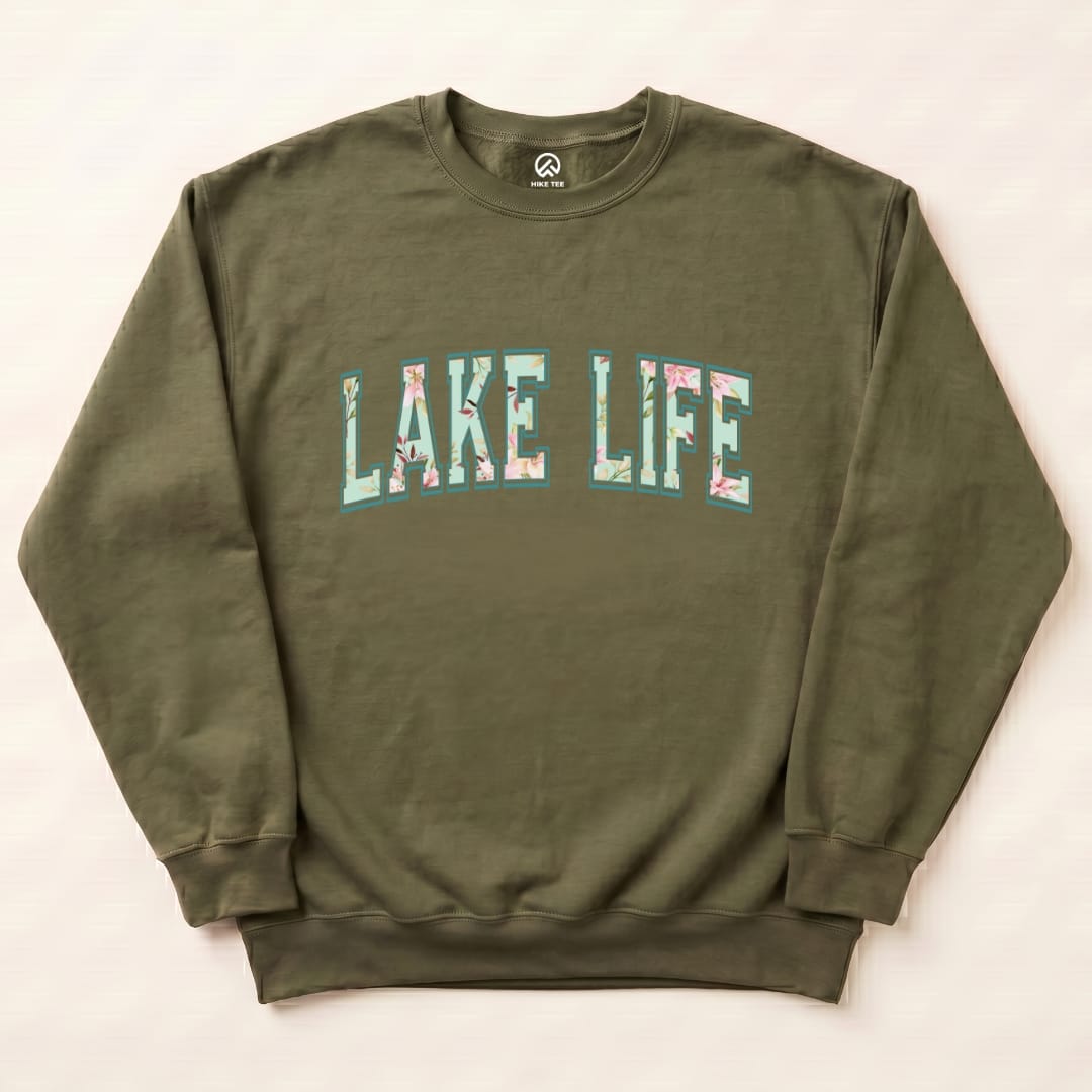 Lake Life Sweatshirt Hike Tee Sweatshirt Military Green / S