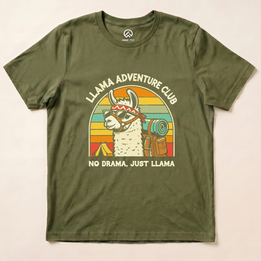 Llama Adventure Club No Drama Shirt Hike Tee T-Shirt Military Green / S