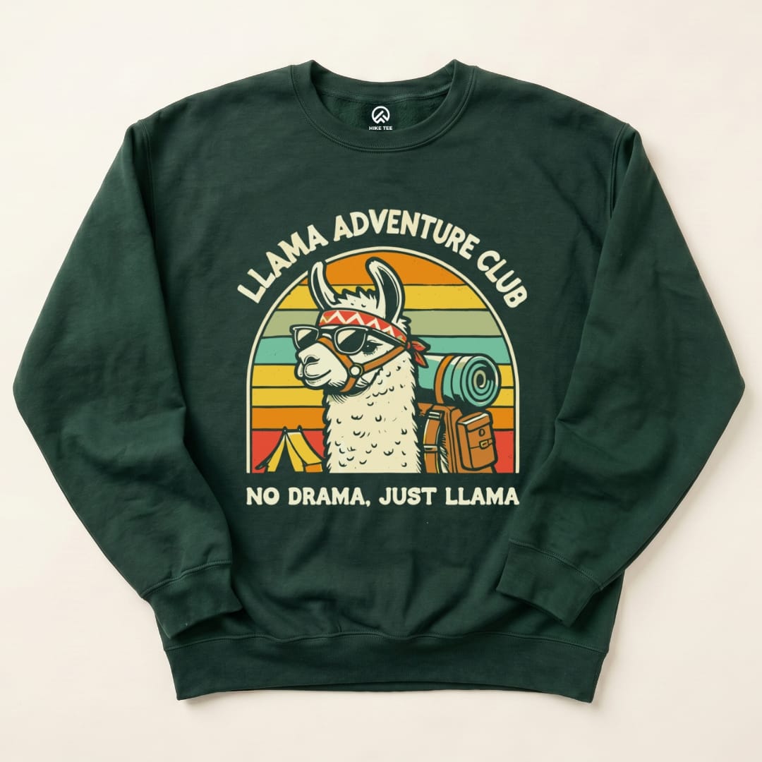 Llama Adventure Club Sweatshirt Hike Tee Sweatshirt Forest Green / S