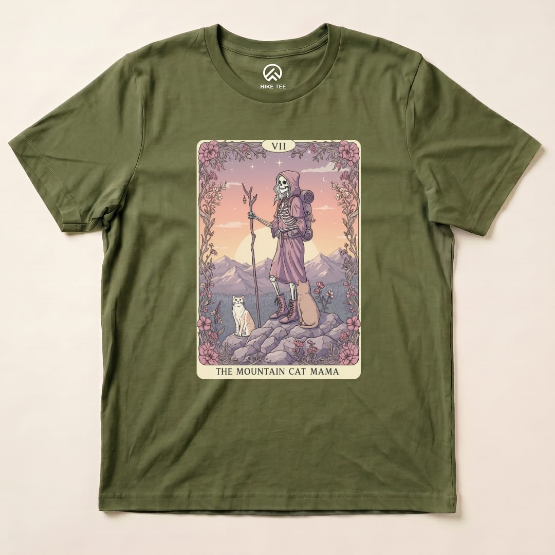 Hike Tee T-Shirt Military Green / S Mountain Cat Mama Card Shirt