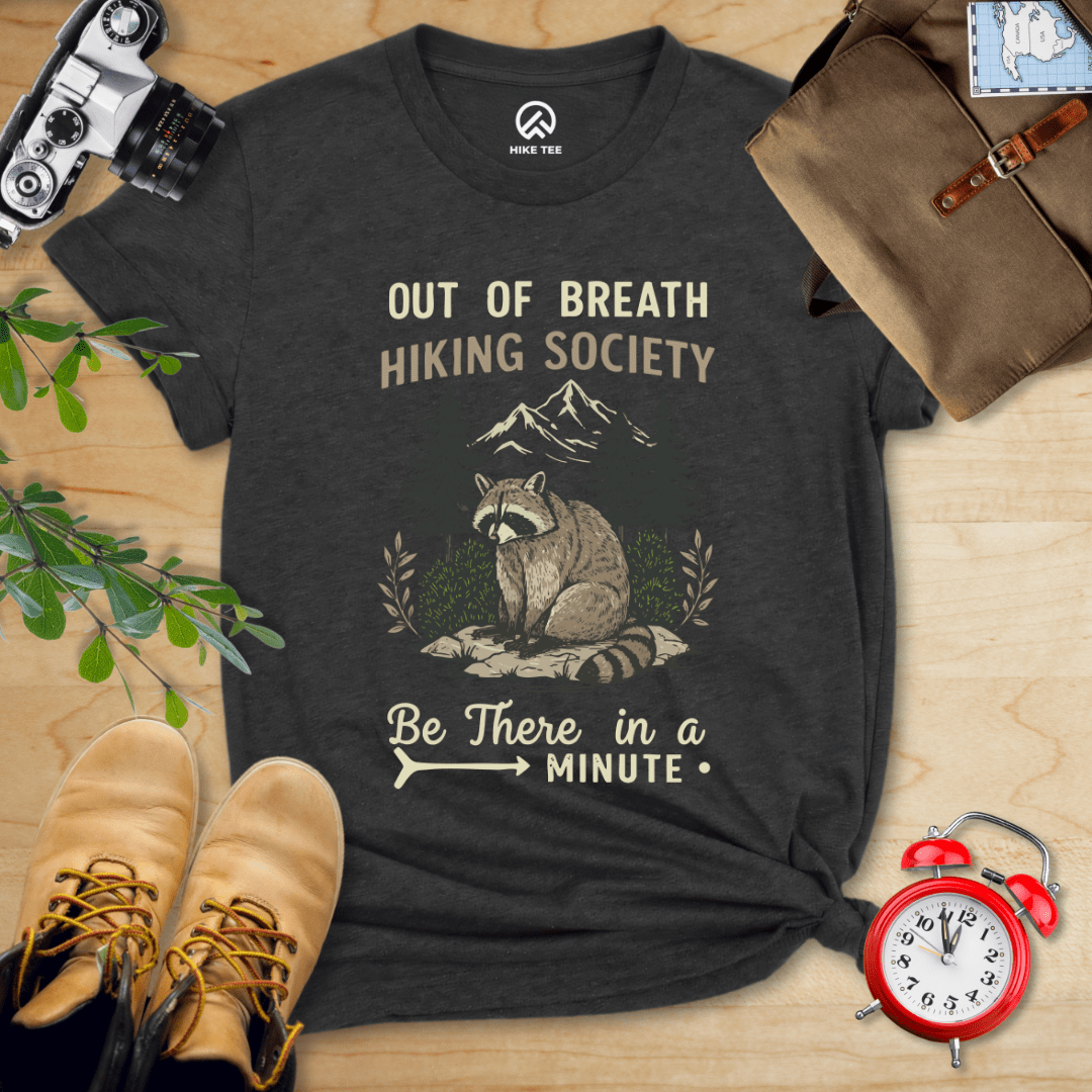 Hike Tee T-Shirt Dark Grey Heather / S Out of Breath Raccoon Shirt