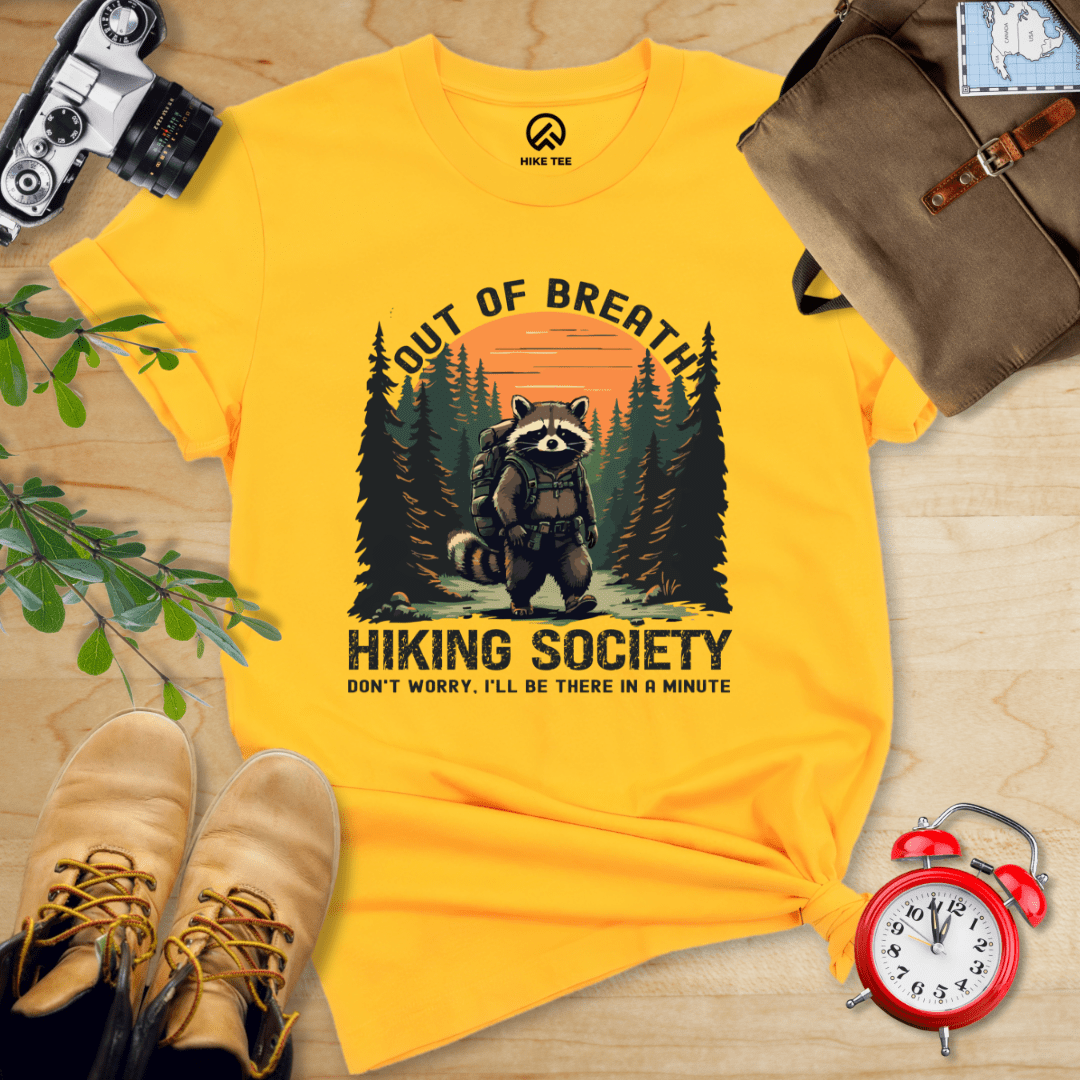 Hike Tee T-Shirt Gold / S Out of Breath Raccoon Shirt
