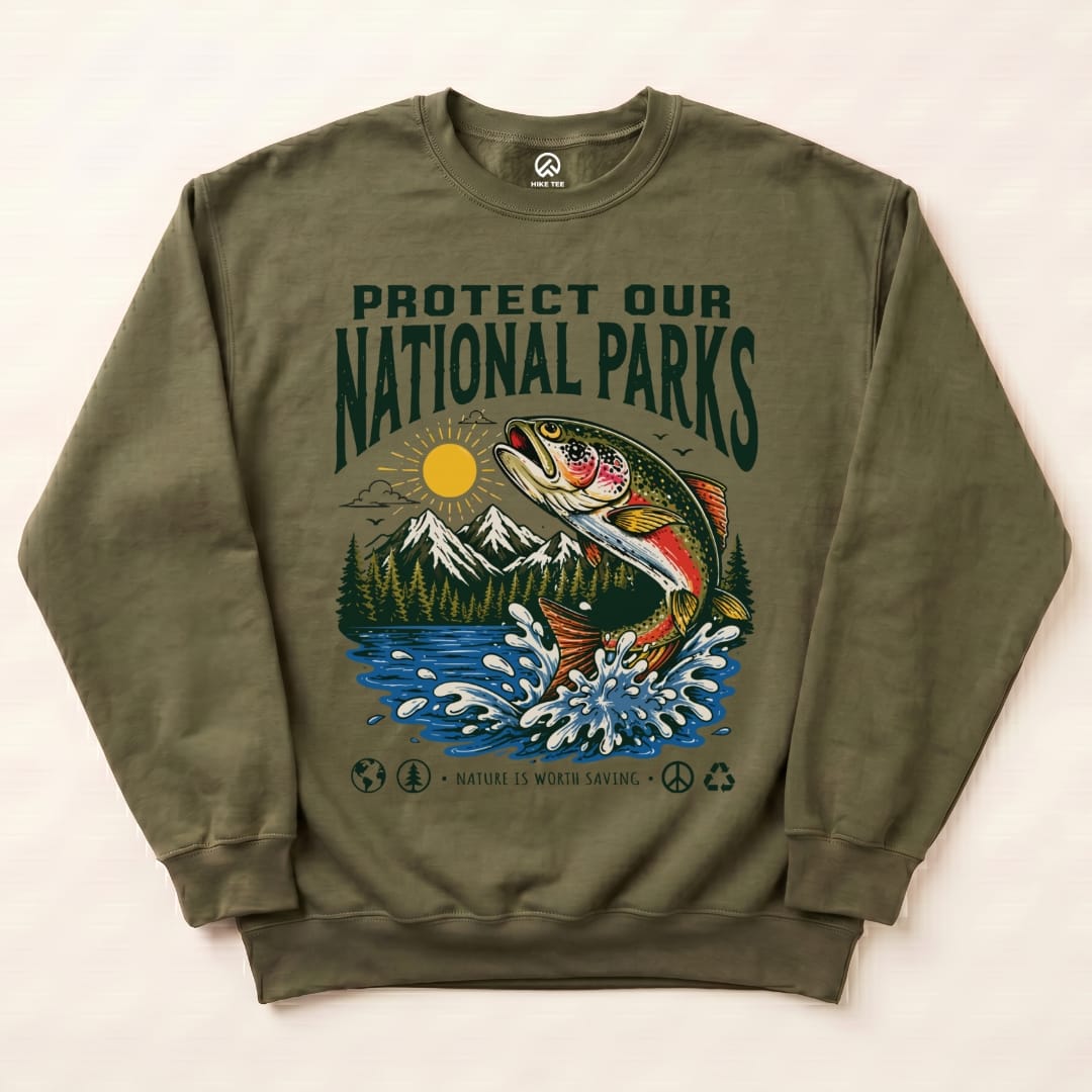 Protect Our National Parks Fish Sweatshirt in Military Green