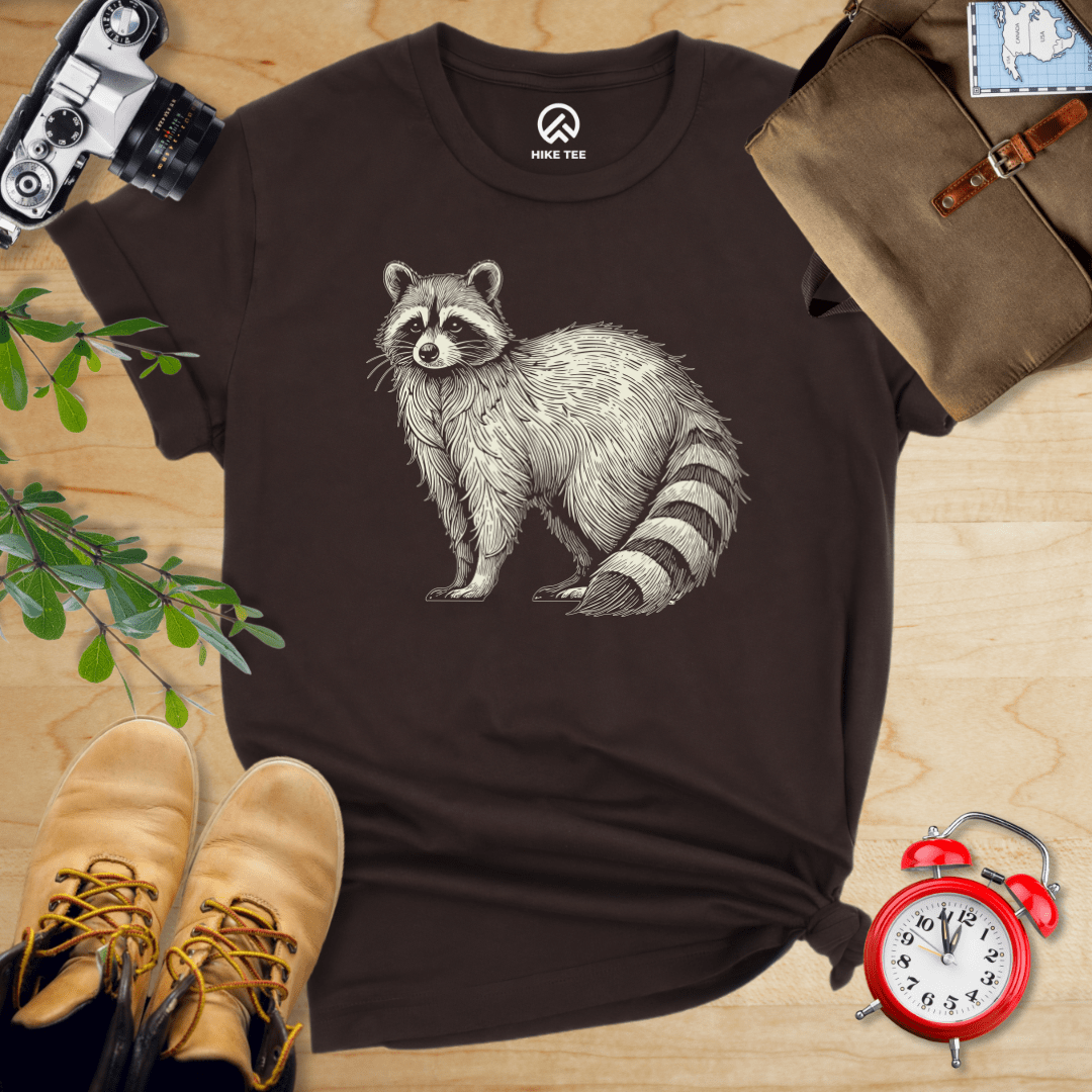 Hike Tee T-Shirt Brown / S Raccoon Is Watching Shirt