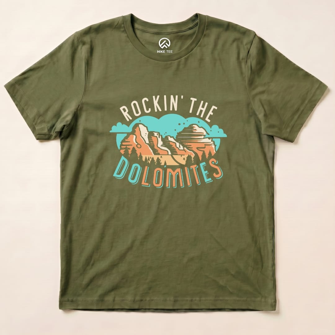 Rockin' The Dolomites Shirt Hike Tee T-Shirt Military Green / S