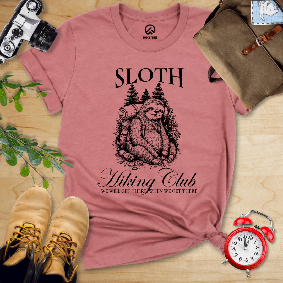 Hike Tee T-Shirt Heather Mauve / S Sloth Hiking Club Shirt