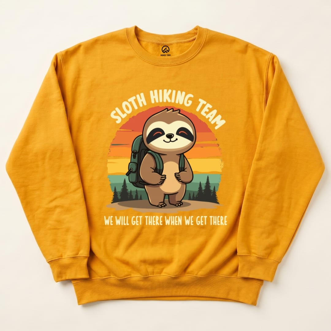 Sloth Hiking Team Sweatshirt Printify Sweatshirt Gold / S