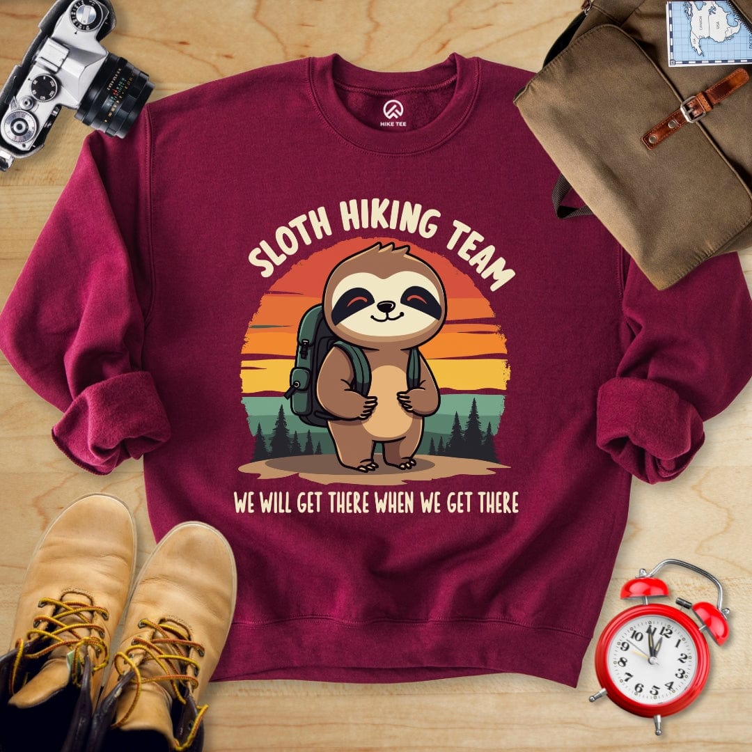 Printify Sweatshirt Maroon / S Sloth Hiking Team Sweatshirt