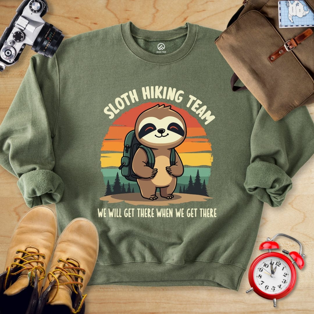 Printify Sweatshirt Military Green / S Sloth Hiking Team Sweatshirt