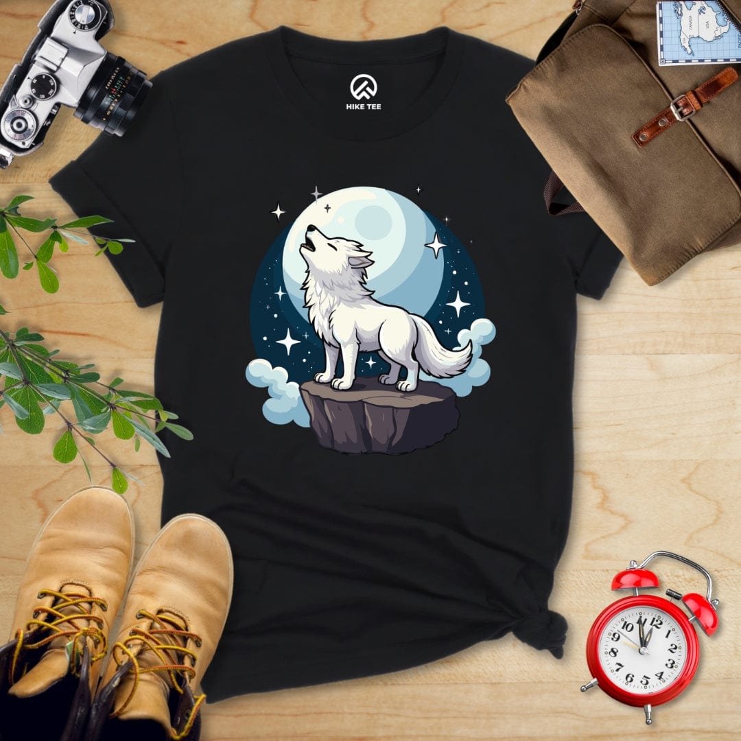 Hike Tee T-Shirt Black / S White Wolf With Moon Shirt