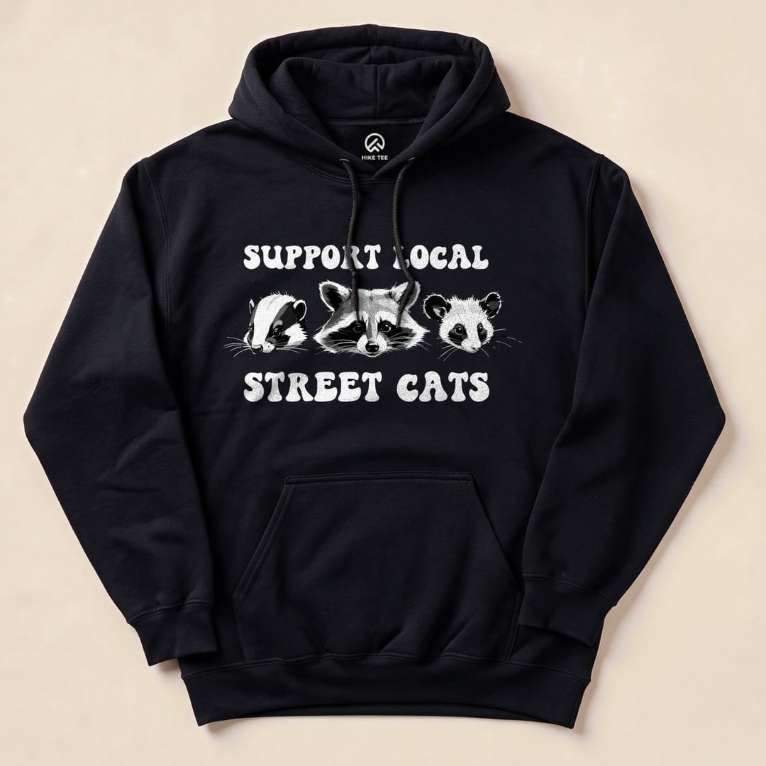 Black Street Cats Hoodie with a skunk, raccoon and possum graphic