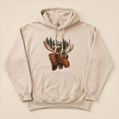 Sand Rad Moose Hoodie with a moose wearing ski goggles graphic