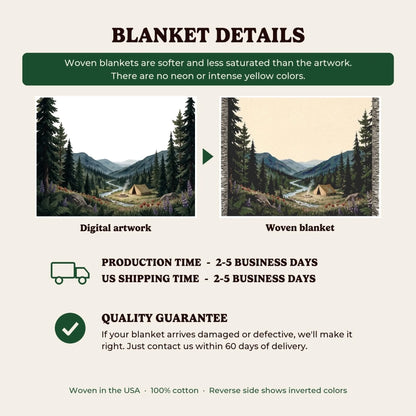 Woven blanket details, production time and quality guarantee