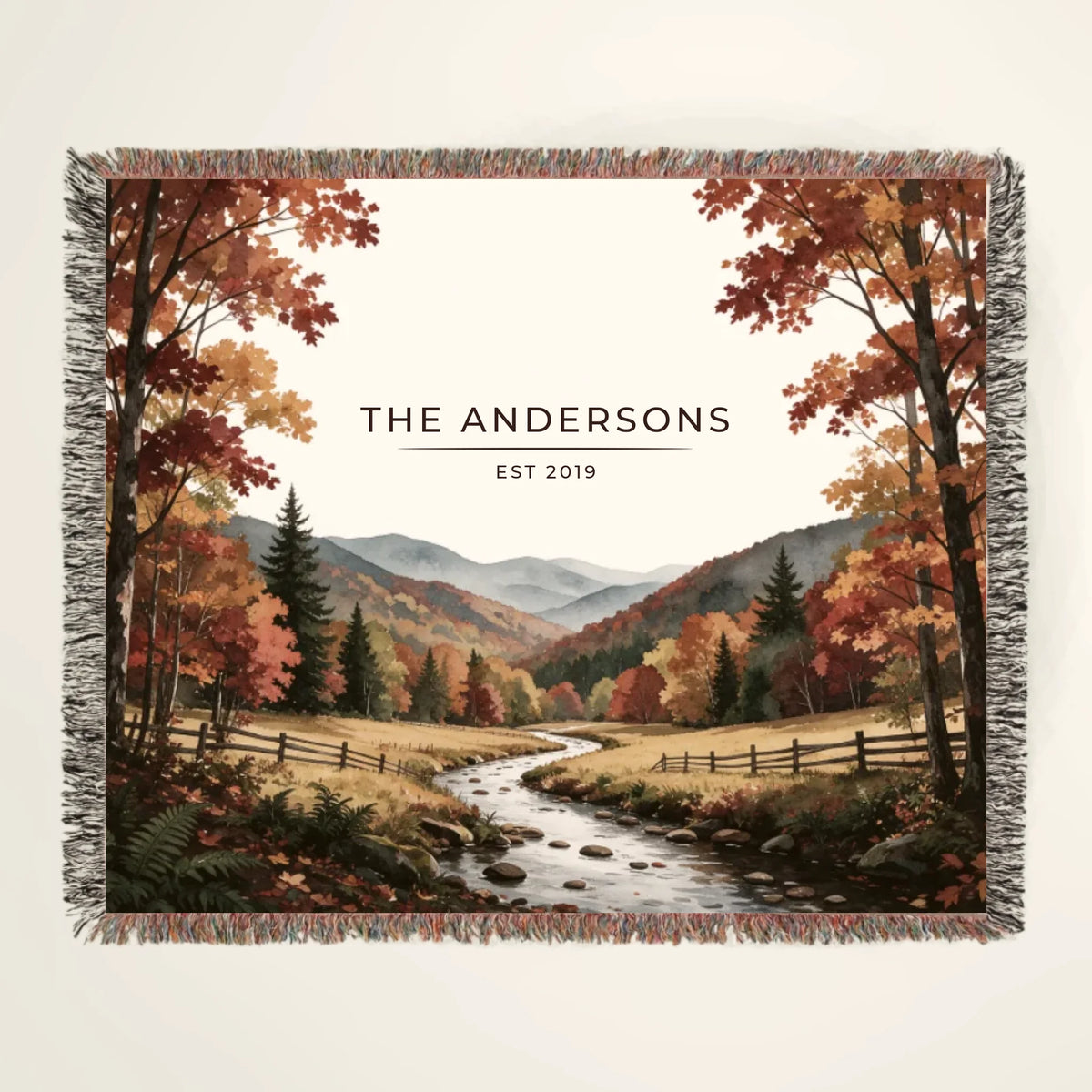 Personalized Great Smoky Mountains Autumn Woven Blanket with family name