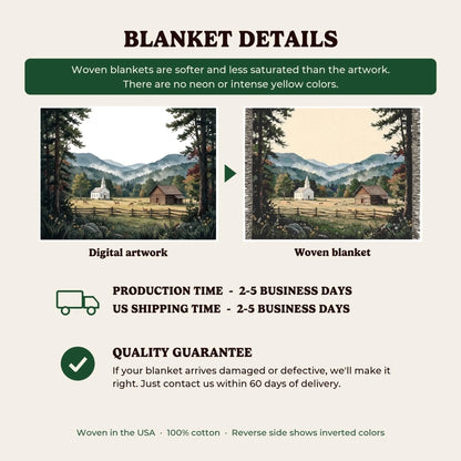 Woven blanket details, production time and quality guarantee