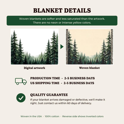 Woven blanket details, production time and quality guarantee