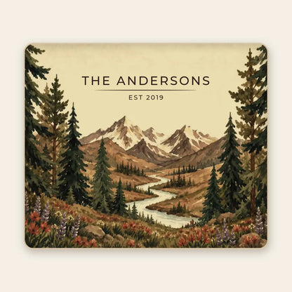 Personalized Mountain River Wildflower Sherpa Blanket with family name