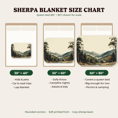 Sherpa blanket size chart 30x40, 50x60, 60x80