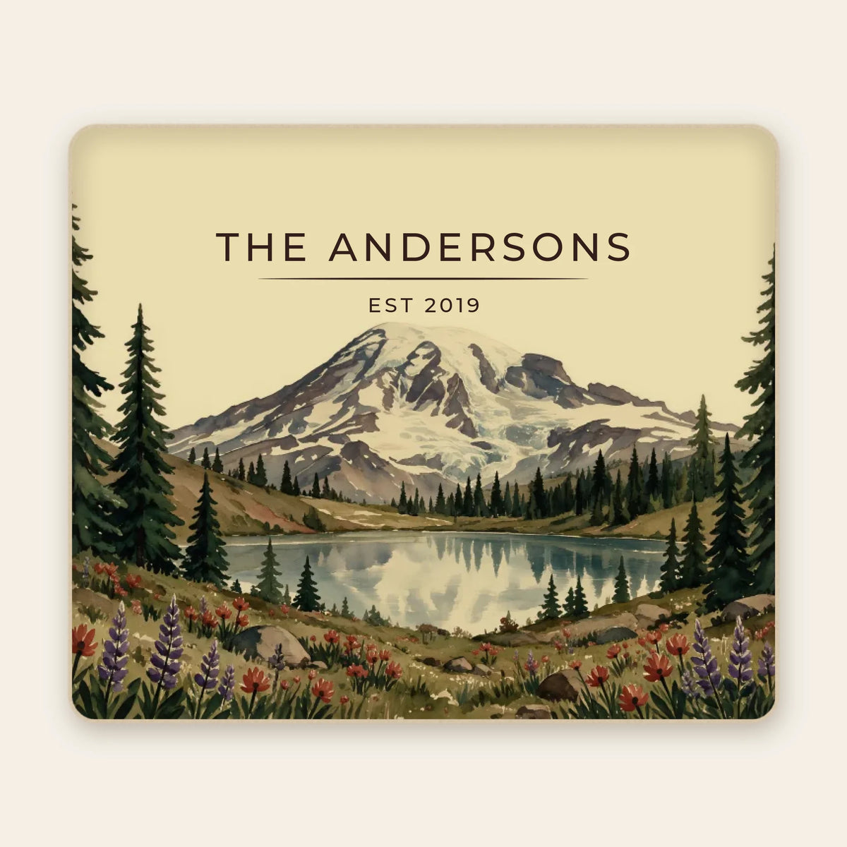 Personalized Mount Rainier Lake Sherpa Blanket with family name