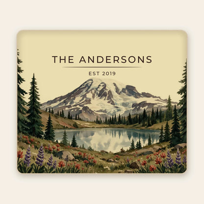 Personalized Mount Rainier Lake Sherpa Blanket with family name