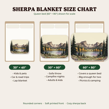 Sherpa blanket size chart 30x40, 50x60, 60x80