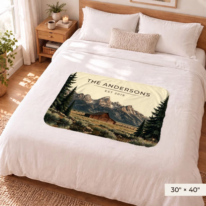 Grand Teton Barn Sherpa Blanket 30x40 on a queen bed