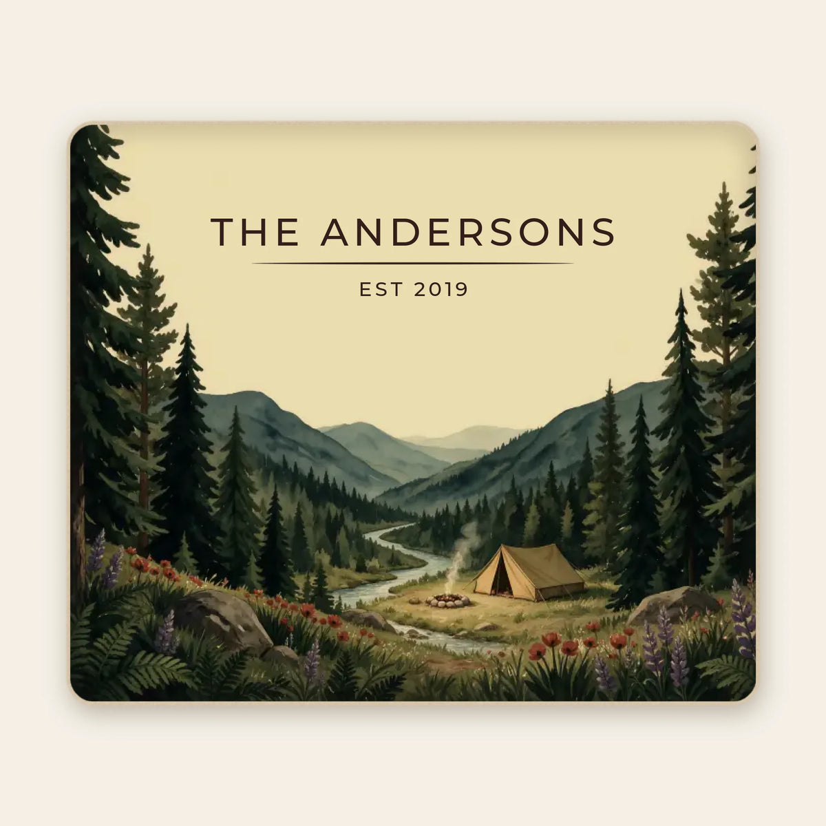 Personalized Forest Campsite Sherpa Blanket with family name
