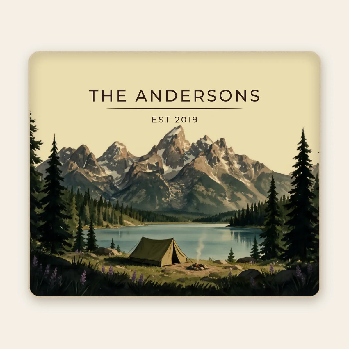 Personalized Grand Teton Lake Campsite Sherpa Blanket with family name